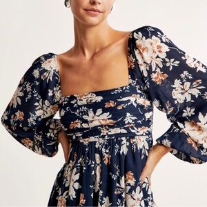 Abercrombie & Fitch Emerson Navy Floral Long Sleeve Dress